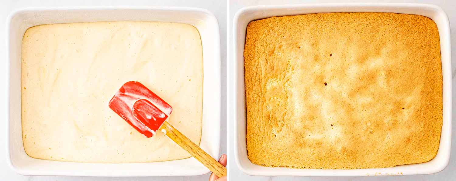 process shots showing how to make tres leches cake.