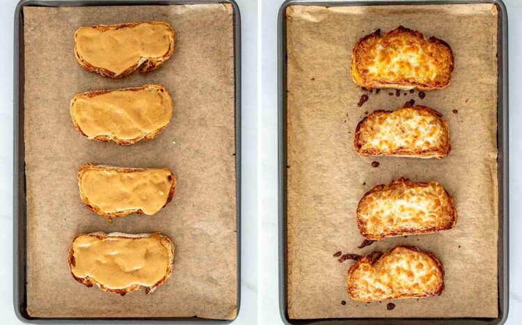 process shots showing how to make walsh rarebit.