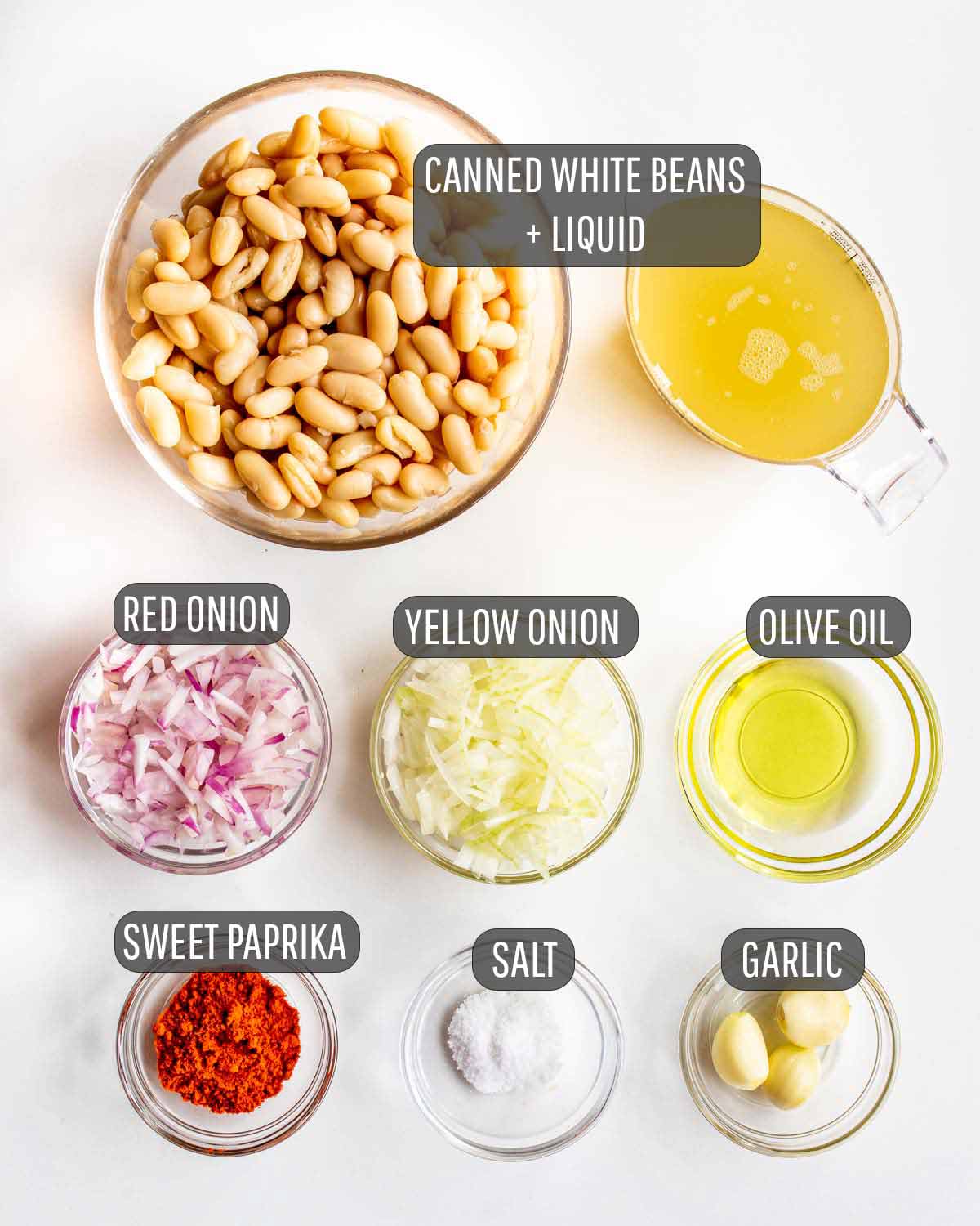 overhead shot of ingredients needed to make white bean dip.