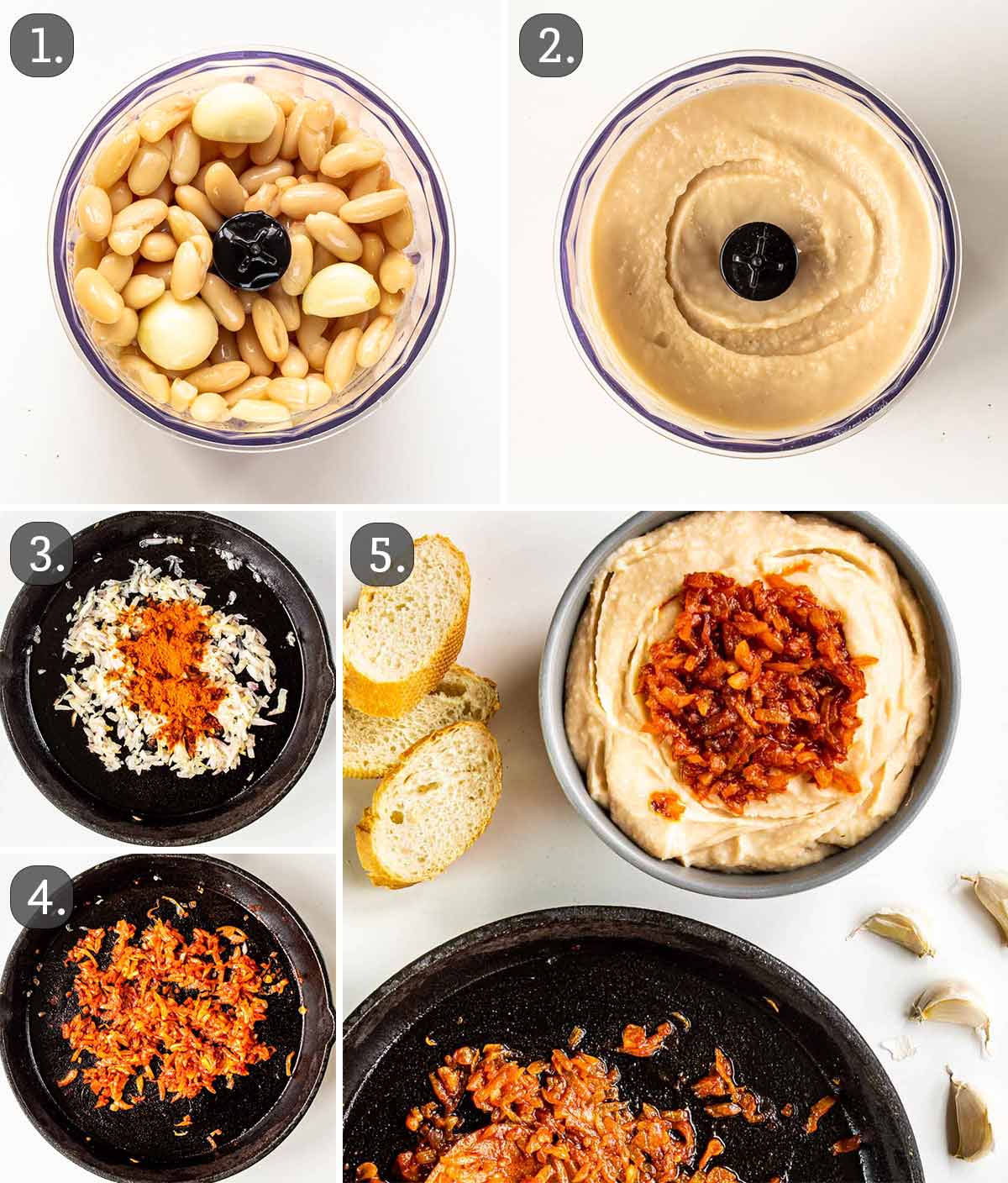 process shots showing how to make white bean dip.