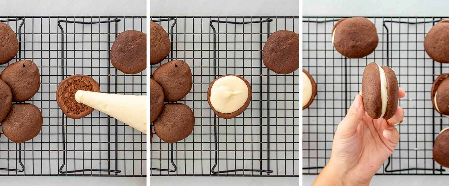 process shots showing how to make whoopie pies.