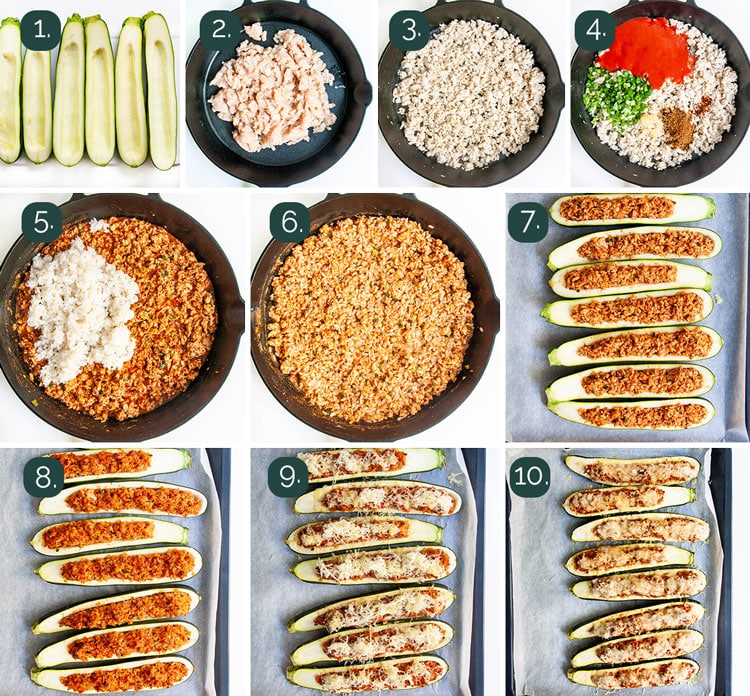 process shots showing how to make zucchini boats