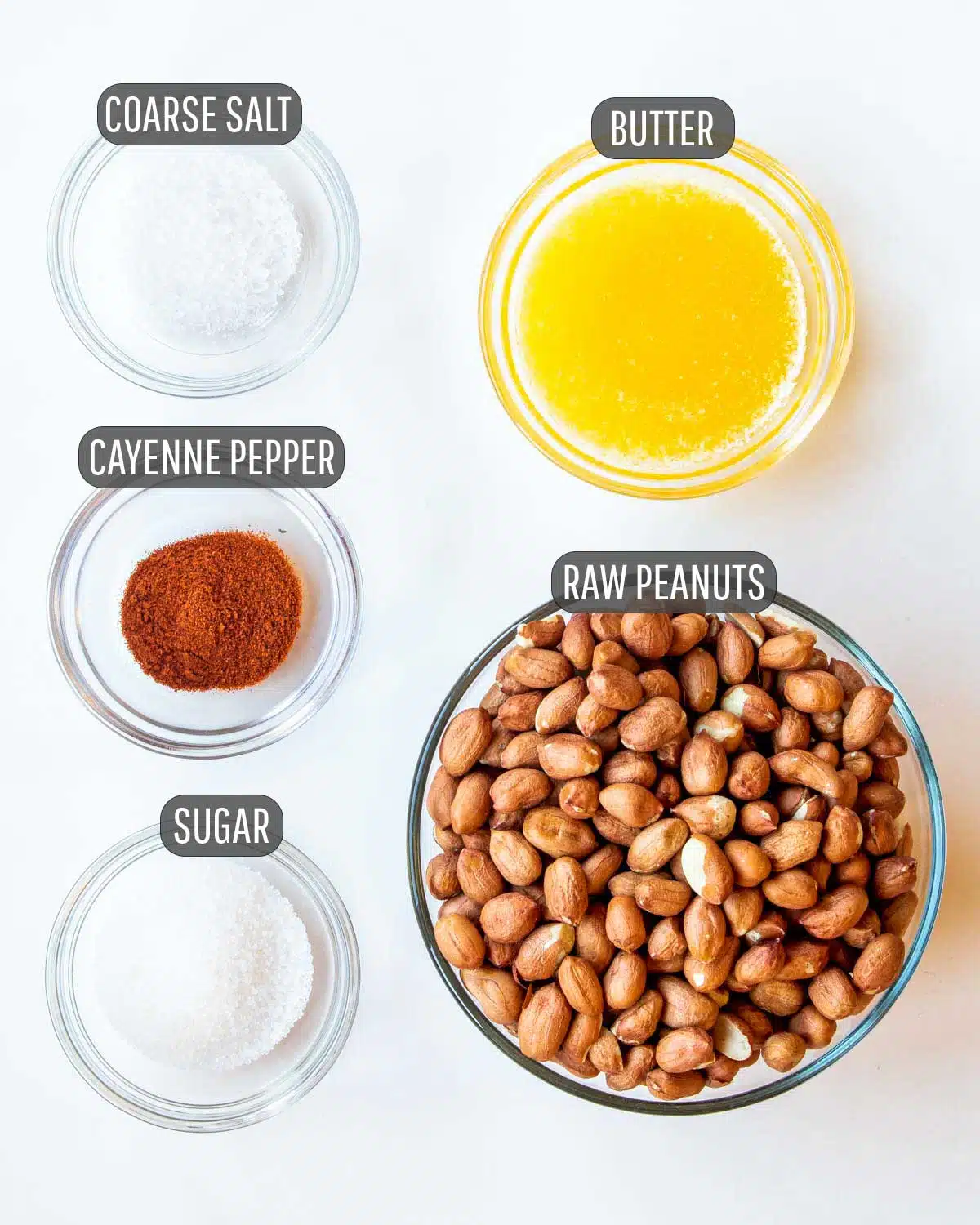 overhead shot of ingredients needed to roast peanuts in the air fryer.