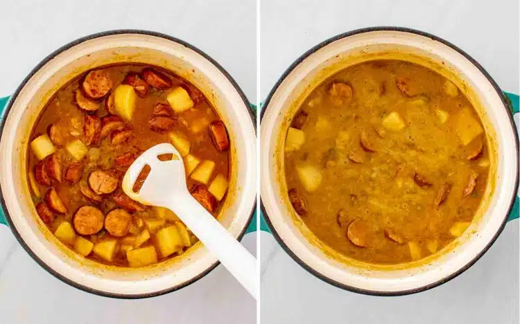 process shots showing how to make cajun potato soup.