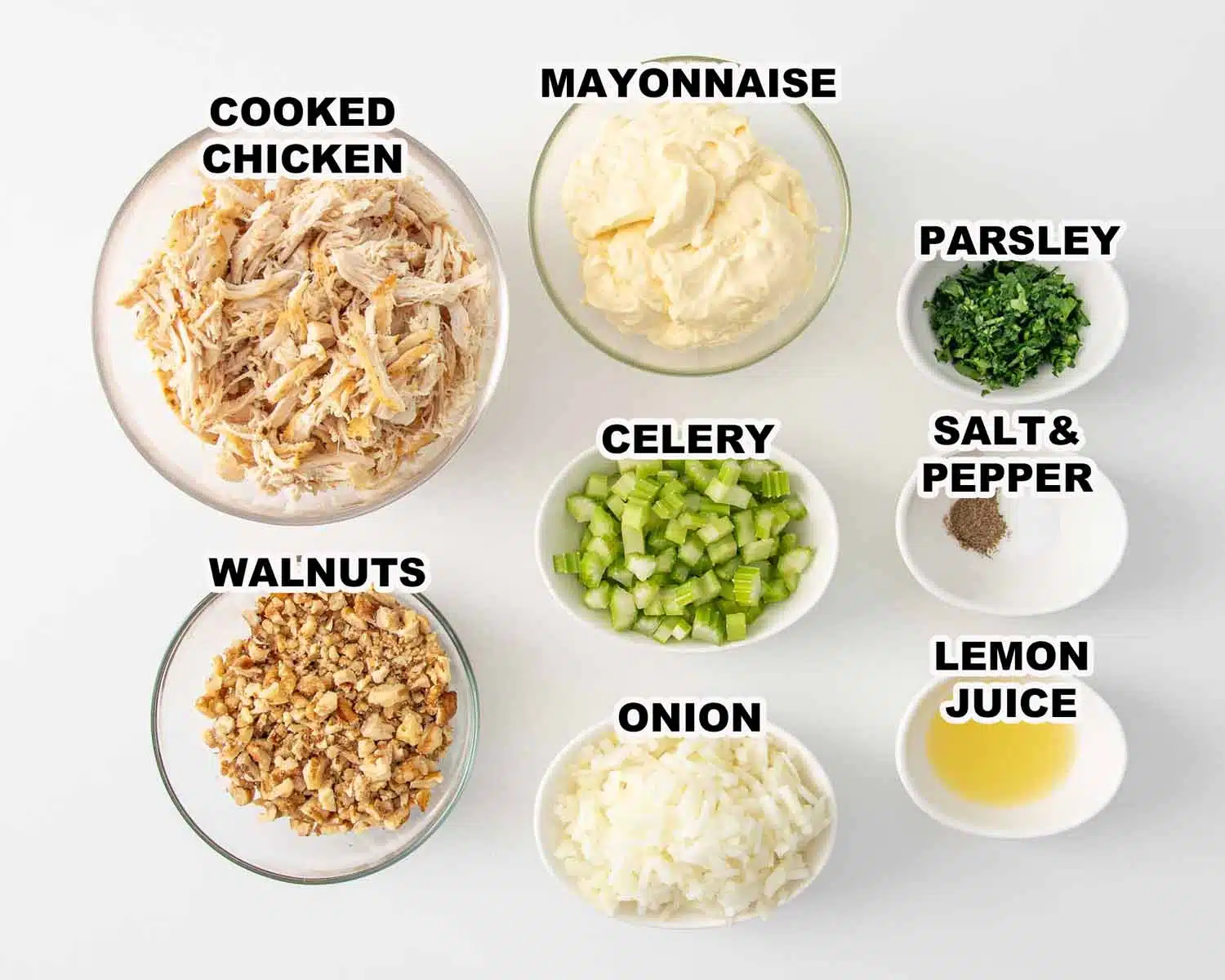 ingredients needed to make chicken salad.