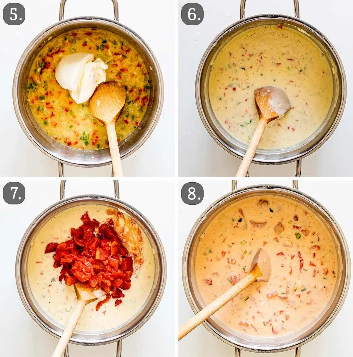 process shots showing how to make sauce for chicken spaghetti.