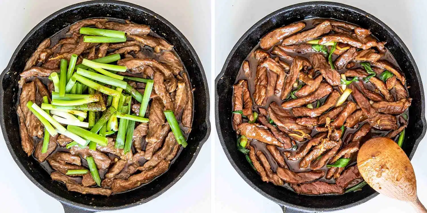 process shots showing how to make chinese sizzling beef.