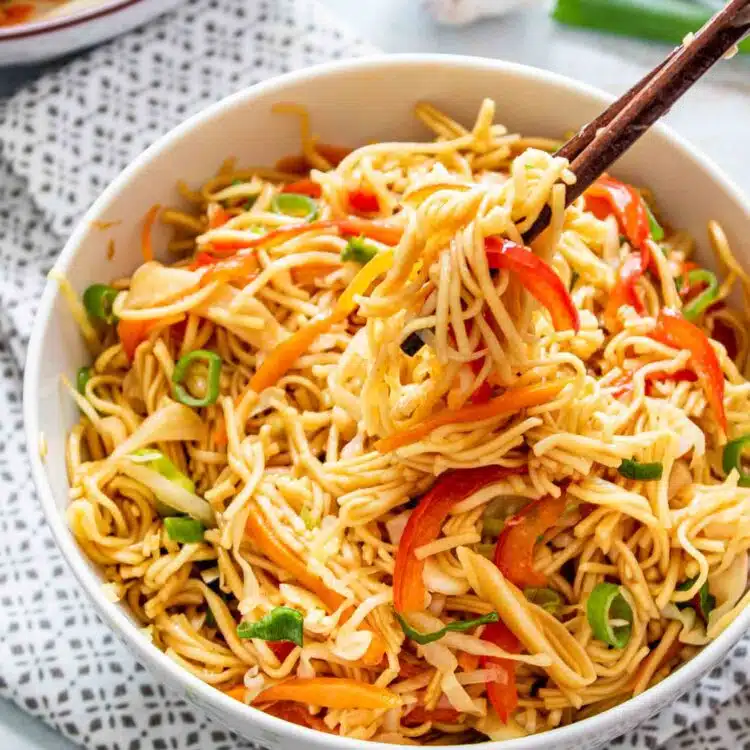 chow mein in a white bowl