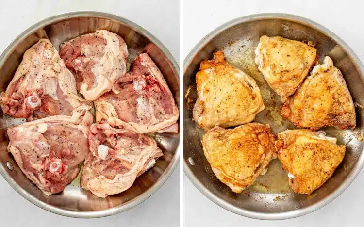 process shots showing how to make crispy lemon chicken thighs.