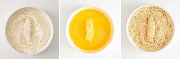 process shots showing how to make fish sticks in the air fryer.