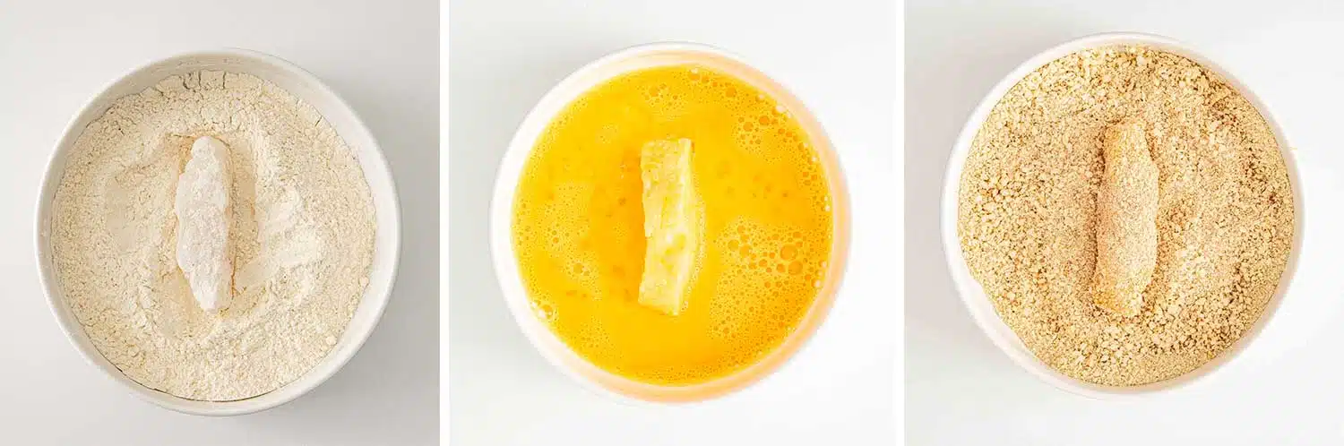 process shots showing how to make fish sticks in the air fryer.