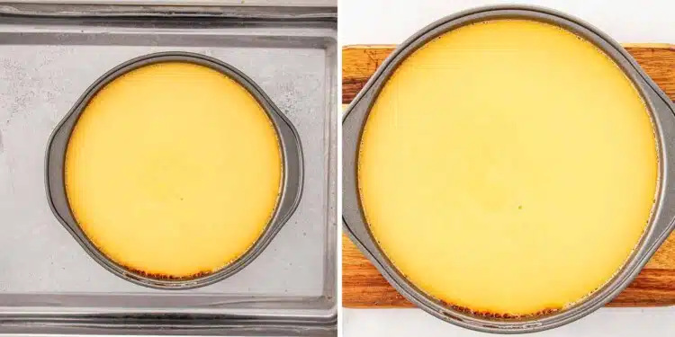process shots showing how to make flan.