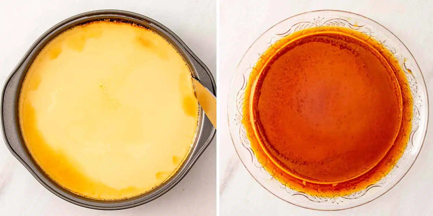 process shots showing how to make flan.