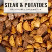 pin for garlic butter steak and potatoes.