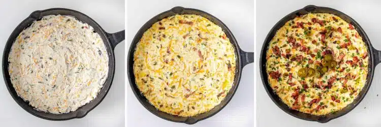 process shots showing how to make jalapeno popper dip.