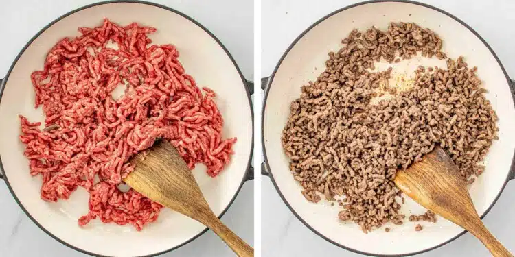 process shots showing how to make stuffed pepper casserole.