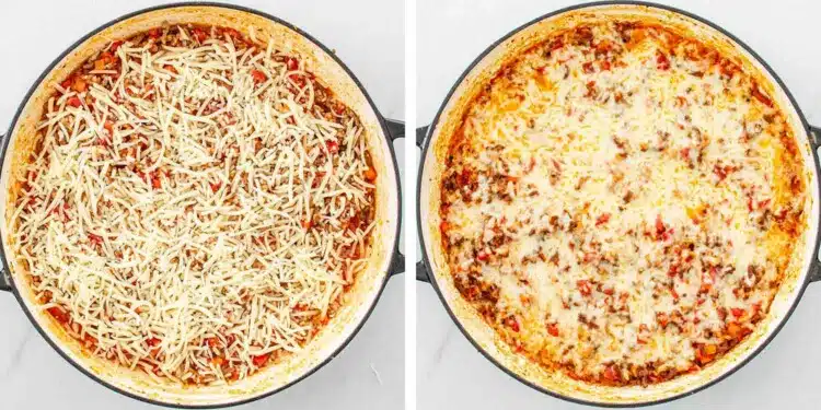 process shots showing how to make stuffed pepper casserole.